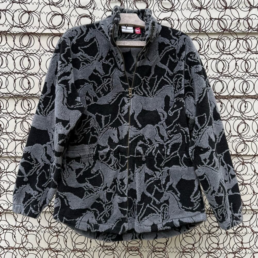 Outback Trading Co Pile Fleece Horses Jacket Black Gray Canada LARGE?